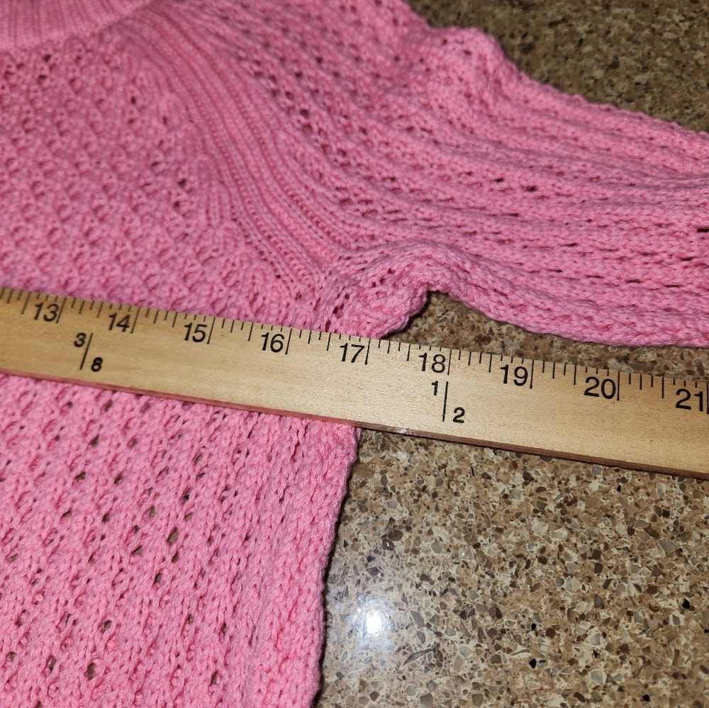 Talbots Open Knit Raglan Long Sleeve Pink Sweater Size Petite Medium - Picture 9 of 12